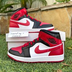 Nike Air Jordan 1 Mid Retro White Black Red Bull Bred Shoes New Release Brand New Original Box Factory Laced Women’s 7 = 5.5y Women’s 7.5 = 6y Women’s 8 = 6.5y Women’s 8.5 = 7y Select Women’s Size To Check Out Only 100% Authentic Ships Within 24 Hours Final Sale #Nike #Sneakers #Streetwear #Airjordan Red High-top Sneakers With Contrasting Heel, Red High-top Sneakers With Contrasting Heel Counter, Red High-top Jordan Shoes, Red High-top Jordan Shoes With Red Sole, Red Leather Lace-up Jordan Shoes, Red Leather Jordan Shoes With Red Sole, Red Custom Sneakers With Contrast Sole, Red Leather Jordan Shoes With Round Toe, Red Leather Jordan Shoes With Contrast Sole