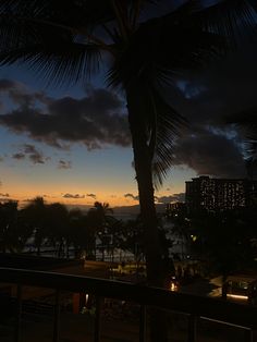 Hawaii, places, vacation, travel, sunset, balcony, hotel, palm trees, beach, ocean Hawaii City Aesthetic, Sunset Pfp, Hawaii City, Summer Nights Aesthetic, Sunset Aesthetic Beach, Dark Sunset