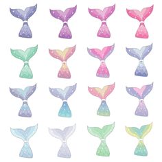 watercolor whale tail stickers on a white background