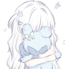 a drawing of a girl hugging a stuffed animal