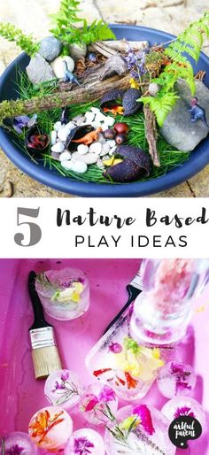 the top five nature based play ideas for kids to make with rocks and plants in them