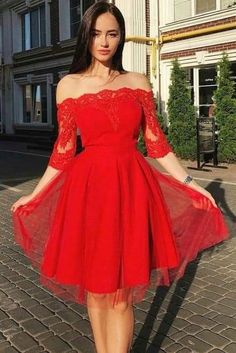 Dress With Sleeves Short, Homecoming Dress With Sleeves, School Party Dress, Prom Dress Back, Red Homecoming Dress, Dresses With Lace, Long Sleeve Homecoming Dresses, Mini Prom Dresses, Tulle Homecoming Dress