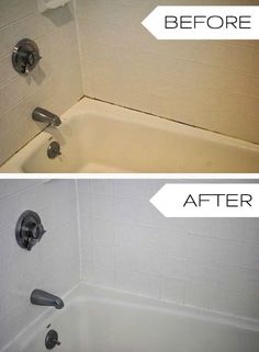 before and after pictures of a bathtub remodel with no shower head or faucet