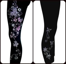 Plus Size Full Length Leggings Embellished Pink Butterfly Floral Design Kids Denim Jeans, Thick Tights, Butterfly Fashion, Classy Lady, Footless Tights, Kids Denim, Womens Leggings, Under Dress, Plus Size Leggings