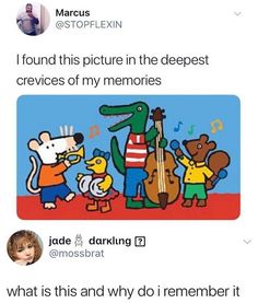 an image of children playing music with the caption'i found this picture in the deepest crevices of my memories '