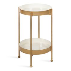 Experience a table that combines modern design with smart and efficient storage capacity with the Nira Two-Tier Modern Side Table from Kate and Laurel. This end table features two shelves with a diameter of 15", providing you plenty of tabletop space for small, decorative items, media remotes, photos, blankets, and even small plants. Each tabletop has a glossy enamel finish, highlighting the delicate, decorative design of this table. Featuring a metal frame with a gold finish and gray tabletop s Glam Side Table, Round Metal Side Table, Gold Side Table, Metal End Tables, Side End Table, Furniture Packages, Efficient Storage, Side Tables Bedroom, Studio Table