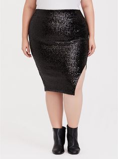 Black Sequin Side Slit Midi Pencil Skirt, DEEP BLACK Button Midi Skirt, Sequin Pencil Skirt, Midi Pencil Skirt, New Street Style, Liquid Leggings, Black Pencil Skirt, Holiday Outfit, Midi Skirt Pencil, Black Midi Skirt