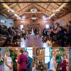 the wedding ceremony is taking place in an old brick building