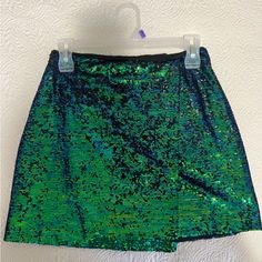 Never Worn Green/Blue Mini Skirt. Size Small. Skirts Green, Sparkly Skirt, Sequin Mini Skirt, Blue Mini Skirt, Sequin Mini Skirts, Wear Green, Sequin Mini, Green Skirt, Blue And Green