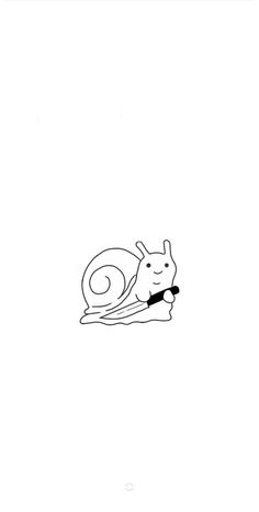 a drawing of a snail holding a cell phone in it's mouth and sitting on the ground