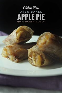 baked apple pie rice paper rolls on a plate