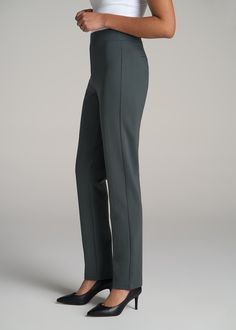 Chic Redefined: Women's Tall Dress Pants Slim Dress Pants with a Perfect Fit Introducing the Pull-on Slim Dress Pants for Tall Women – your new wardrobe essential that combines elegance with comfort. Crafted from a blend of rayon, nylon, and spandex, these extra-long women's dress pants offer a flattering high-rise, slim-fit silhouette that elongates and enhances. The pre-washed fabric ensures no shrinkage, guaranteeing a perfect fit wash after wash.• High rise and slim fit for a sleek, elongate