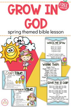 the book grow in god, featuring pictures of children's bibles and an image of