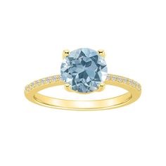 Featuring a round-cut, sky blue topaz center stone accented by shimmering diamonds, this 14k gold Alyson Layne ring is a colorful complement to your look. Featuring a round-cut, sky blue topaz center stone accented by shimmering diamonds, this 14k gold Alyson Layne ring is a colorful complement to your look. Metal: 14k gold Packaging: boxed Width: 5/16 in. Finish: polishedSTONE DETAILS Stone type: sky blue topaz Total weight: 2 1/2 ct. Center stone weight: 2 3/8 ct. Center stone size: 8 mm Shape Light Blue Diamond Ring With Center Stone, Fine Jewelry Light Blue Diamond Ring With Center Stone, Light Blue Topaz Ring With Diamond Accents, Yellow Gold Topaz Ring With Round Cut Accent Stones, Light Blue Topaz Ring With Diamond Accent Stones, Yellow Gold Birthstone Ring With Blue Topaz Center Stone, Yellow Gold Birthstone Ring With Blue Topaz, Yellow Gold Blue Topaz Ring With Center Stone, Blue Topaz Birthstone Ring In Yellow Gold