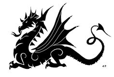 a black and white image of a dragon