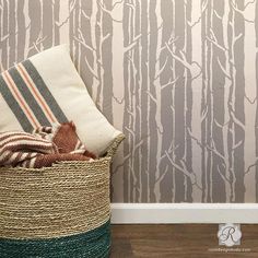 Nature Theme Room Makeover and Painting Walls with Tree Wallpaper Stencils - Royal Design Studio