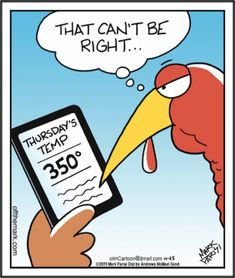 a cartoon turkey holding a tablet with the words that can't be right on it