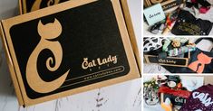 the cat lady gift box is open and ready to be packed with its owner's items