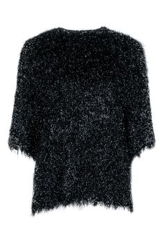 Current Boutique-Petar Petrov - Black Metallic Fuzzy Knit Crop Sleeve Shirt Sz 4 Glamorous Winter Evening Tops, Glamorous Evening Tops For Winter, Glamorous Evening Winter Tops, Elegant Festive Winter Tops, Fall Party Tops With Fringe Details, Fall Party Tops With Fringe, Fringe Tops For Fall Party, Elegant Fringe Tops For Fall, Elegant Fall Fringe Tops