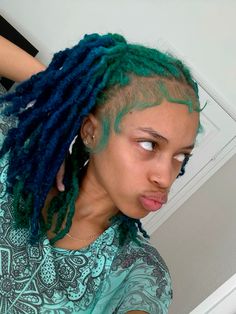 Teal Locs, Colored Locs Black Women, Locs Black Women, Colored Locs, Dreadlocks Hair Care, Dyed Curly Hair, Y2k Hairstyles