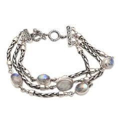 Rainbow Moonstone Artisan Crafted Link Bracelet - Storm Within | NOVICA Moonstone Bracelet, Bracelet Design, Silver Work, Lovely Ring, Lovely Earrings, Jewelry Online Shopping, Toggle Clasp, Jewelry Packaging, Jewelry Gift Box