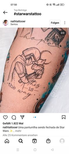 a tattoo on someone's leg that has been inked and is in the process of being inked