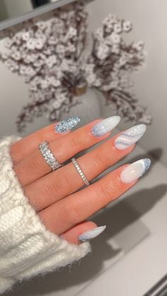 Snow Nails, Milky Nails, Medium Almond, Winter Nail Designs, Sparkly Nails, Nailed It, Fire Nails, Milky White