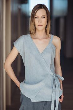 Asymmetric Pure Linen Blouse Motumo - 14P2 Bride Reception Dresses, Summer Linen Dresses, Linen Tunic, Linen Blouse, Linen Top, Casual Street Style, Linen Dresses, Pure Linen