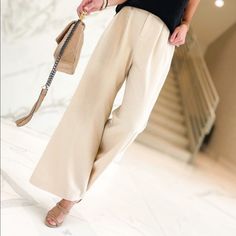 Beige Wide Leg Pants, Rise 16”, Inseam 30”, 97% Polyester, 3% Spandex, Tts Summer Beige Wide Leg Dress Pants, Beige Non-stretch Ankle-length Dress Pants, Casual Beige Dress Pants For Spring, Non-stretch Beige Ankle-length Dress Pants, Casual High Waist Beige Dress Pants, Stretch Pants For Business Casual In Summer, Stretch Pants For Summer Business Casual, Business Casual Summer Trousers, Summer Stretch Pants For Business Casual