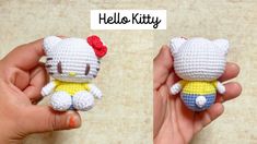 there is a crocheted hello kitty doll in the hand