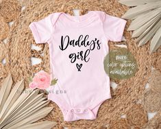 Daddy's Girl Onesie®, Pregnancy Announcement, Father's Day, Baby Announcement, Baby Onesie®, Prenancy Reveal Onesie®, Hi Daddy, Dad Gift  ⭐️Please Note: Each item is sold individually⭐️ ❤ H O W   T O    O R D E R     1. Simply select the size & Color of your Onesie® and then click "Add to Cart" 2. Repeat each step for each shirt that you need. Add as many as needed to your cart and then proceed to checkout. 3. Shipping is automatically combined. Free First Class mail for orders of $35 or more 4. Pink Letter Print Onesie For Gender Reveal, Cute Pink Onesie For Gender Reveal, Casual Pink Onesie For Birthday, Cute Pink Onesie For Mother's Day, Pink Short Sleeve Onesie For Gender Reveal, Its A Girl Announcement, Heat Press Designs, Girl Dad