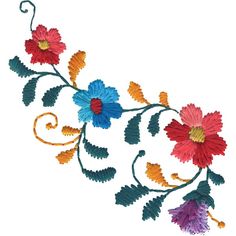 an embroidered design with flowers and leaves