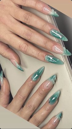 Blue Prom Nails, Euphoria Nails, Unghie Nail Art, Bling Acrylic Nails, Glam Nails, Oval Nails, Girls Nails, Prom Nails, Manicure Y Pedicure