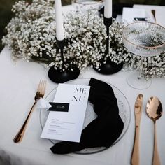 Add Sophistication to Your Minimalist Wedding with Our Black Disposable Dinner Napkins Elegant Design: Our black disposable dinner napkins are the epitome of modern elegance. Designed with a minimalist wedding in mind, these 12" x 17" napkins feature a 2-ply quilted construction, combining functionality with style. Their sleek black color provides a sophisticated contrast to traditional white table settings, making them a bold choice for couples seeking a contemporary look. Premium Quality: Crafted from high-quality paper, these 2-ply quilted napkins offer both softness and durability. Designed to provide guests with a comfortable dining experience, they are absorbent and gentle, yet strong enough to handle any meal with grace. Convenient & Disposable: Make your wedding reception both styl Black Table Settings Wedding, Elegant Place Settings Wedding, Black And White Elegant Wedding Decor, White And Black Wedding Table Setting, Wedding Table Decorations Black, Dark Wedding Centerpieces, Dark Modern Wedding, Modern Centerpieces Wedding, Elegant Wedding Table Settings