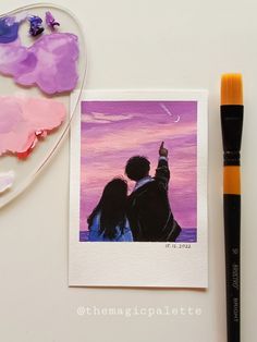 Gouache painting Aesthetic Poloraids Painting, Canvas Polaroid Ideas, Polaroid Canvas Painting, Couple Painting Aesthetic Easy, Polaroid Acrylic Painting, Couple Polaroid Painting, Simple Polaroid Painting, Small Polaroid Paintings, Polaroid Painting Ideas Easy