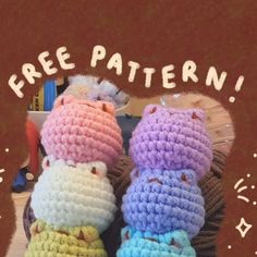 three crocheted hippos sitting on top of each other with the words free pattern above them