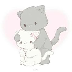 a drawing of a cat hugging a kitten