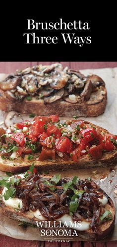 two pieces of bread with tomatoes and mushrooms on them