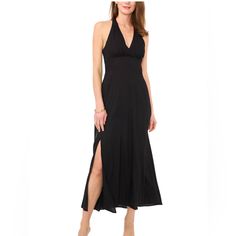 Viscose Machine Washable 52.2” Long Unlined Halter Neck Lined Midi Dress For Date Night, Black Lined Maxi Dress, Casual Evening Maxi Dress Lined, Casual Lined Maxi Dress For Evening, Elegant Lined Halter Neck Maxi Dress, Elegant Halter Neck Lined Maxi Dress, Black Formal Maxi Dress For Summer, Formal Black Lined Maxi Dress, Elegant Lined Black Maxi Dress