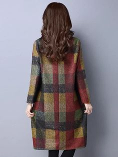 RETRO PLAID THICKEN WOOLEN MINI DRESS - rrdeye Loose Midi Dress, Loose Maxi Dress, Lantern Sleeve Dress, Boho Style Dresses, Plus Size Vintage, Elegant Dresses For Women, Winter Dress, Winter Dresses, Black Maxi Dress