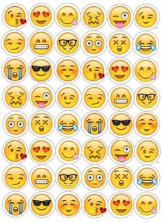 a bunch of emoticions with different facial expressions on them, all in various shapes and sizes