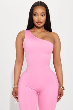 Available In Black And Hot Pink. Active Jumpsuit One Shoulder Sleeveless Cut Out Compression Medium Impact Stretch Imported 73% Polyester 27% Spandex | Power Swing Elevate Active Jumpsuit in Hot Pink size Medium by Fashion Nova Jumpsuit One Shoulder, Black And Hot Pink, Bubblegum Pink, Gym Wear, Powerful Women, In Hot, Pink Fashion, Baby Love, Chic Outfits