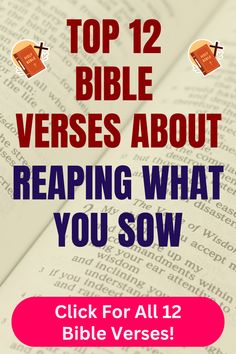 an open book with the title top 12 bible verses about reaping what you sow