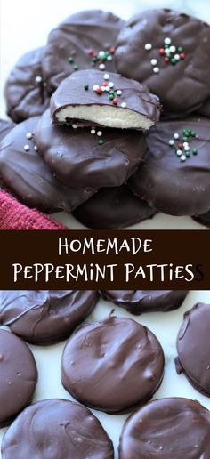 homemade peppermin patties with chocolate frosting and sprinkles