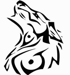 the head of a wolf in black and white with an abstract pattern on it's face