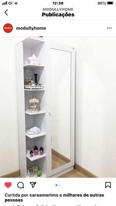 a tall white shelf with shoes on it