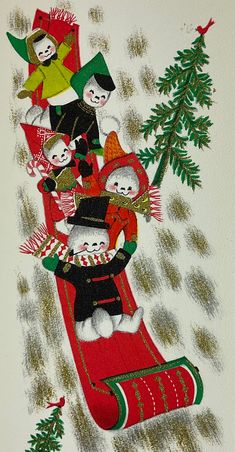 an image of a christmas card with teddy bears on a sled