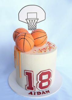 a birthday cake with basketballs and sprinkles on top