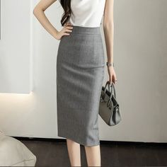 Lasaky - Professional English Product Title: Grey Midi Work Pencil Skirt Midriff Dress, Elegant Office Wear, Elegant Bodysuit, Professional Skirt, Lace Playsuit, Business Skirt, Grey Skirt, Fashion Silhouette, Stretch Pencil Skirt