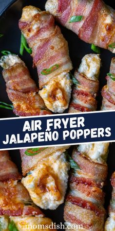 air fryer jalapeno poppers on a plate with bacon and cheese